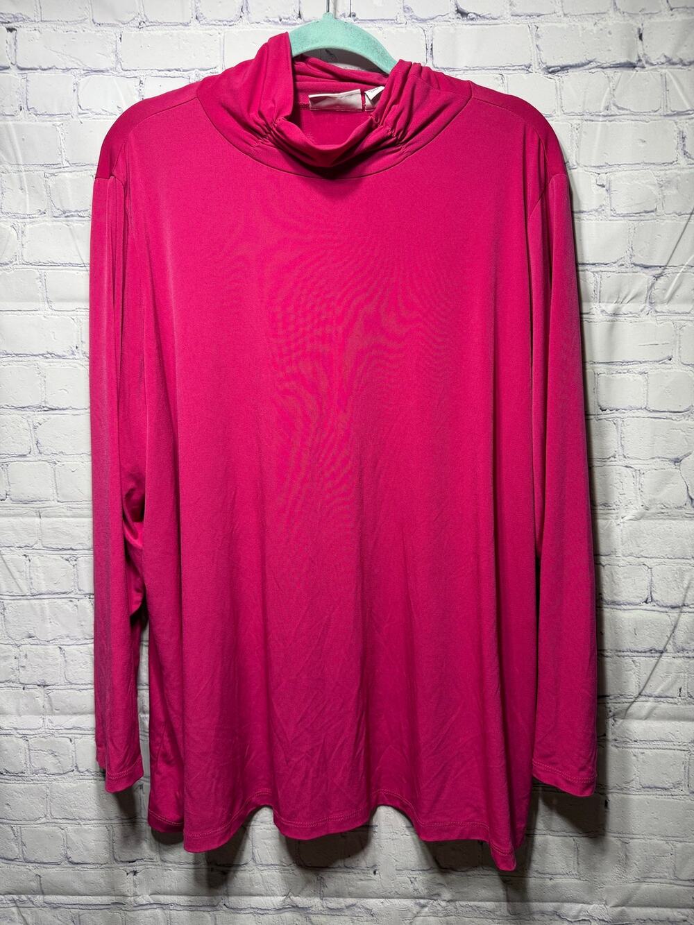 Susan Graver Womens Liquid Knit Mock Neck Long Sleeve Top Sz 3X Pink